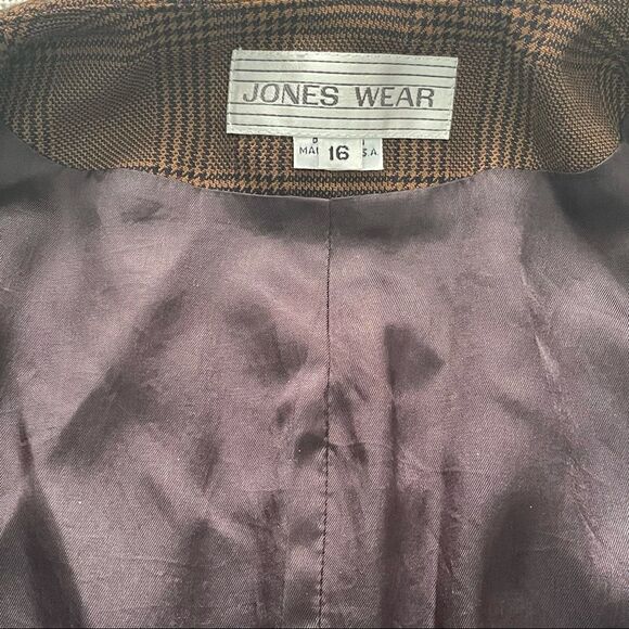 Jones Wear Brown Plaid Round Neck Blazer Sz 16 - Picture 12 of 14